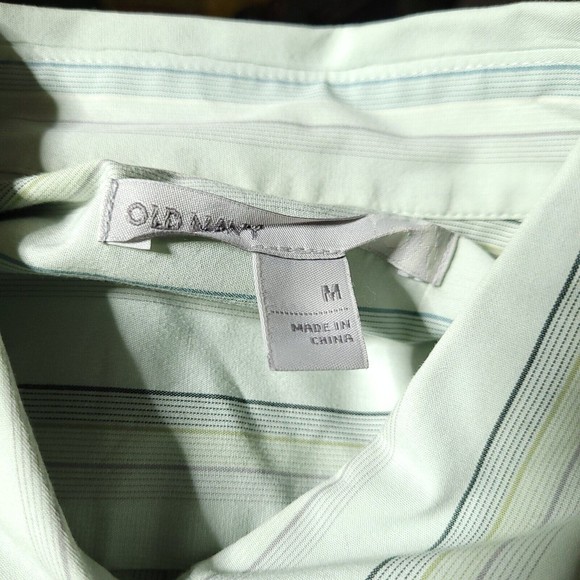 Old Navy Women's Blouse Sage Green Striped Long Sleeve Button Up Ruffle Size M - Picture 10 of 11